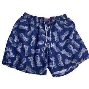 EXPRESS Pineapple Pull On Elastic Swim Trunks Shorts Blue Red White Medium